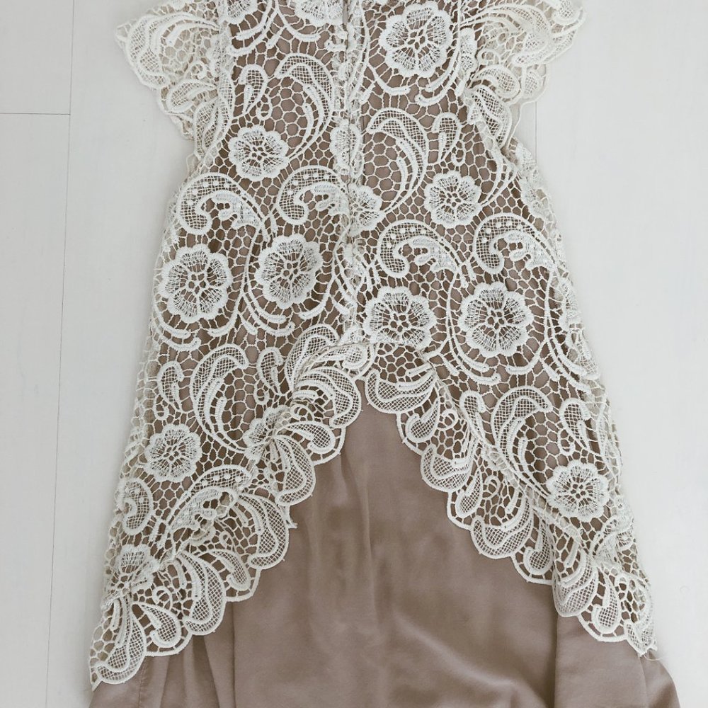 Soft Light Tan and White Lace Dress - Picture 2 of 5
